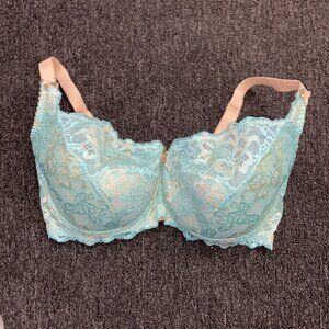 38H*DLV*Lacy Blue-Green/Beige Balconette Lightly Lined Bra